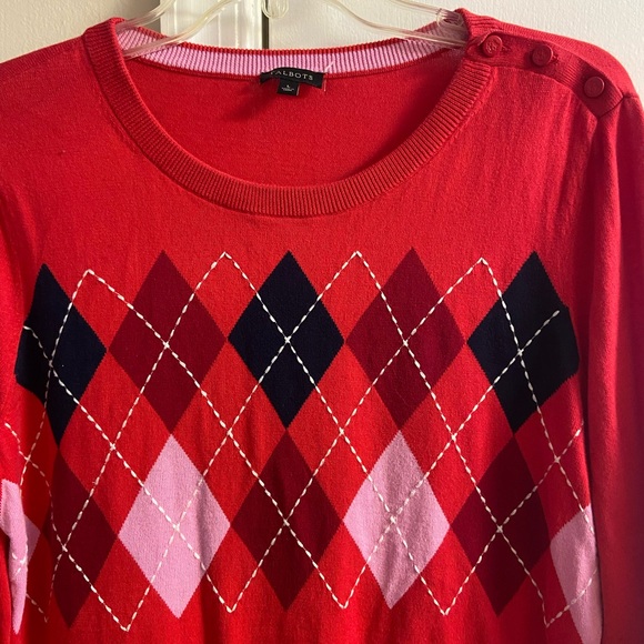 Talbots Red Argyle Crew Neck Sweater large - Picture 3 of 6
